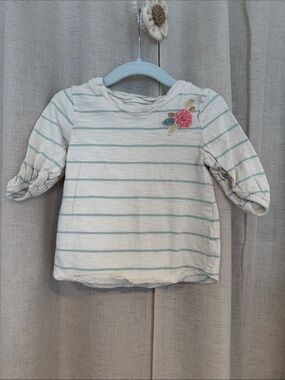 Oshkosh Girls' Cream & Light Blue Striped Long-Sleeve Tee with Floral Appliqué
